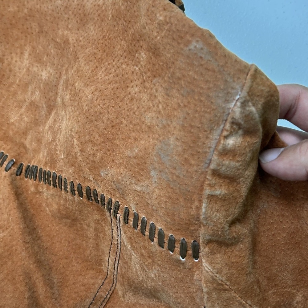 Wilsons Leather Suede Jacket Women Small Tan Western Whipstitch Floral Lining - Picture 6 of 7